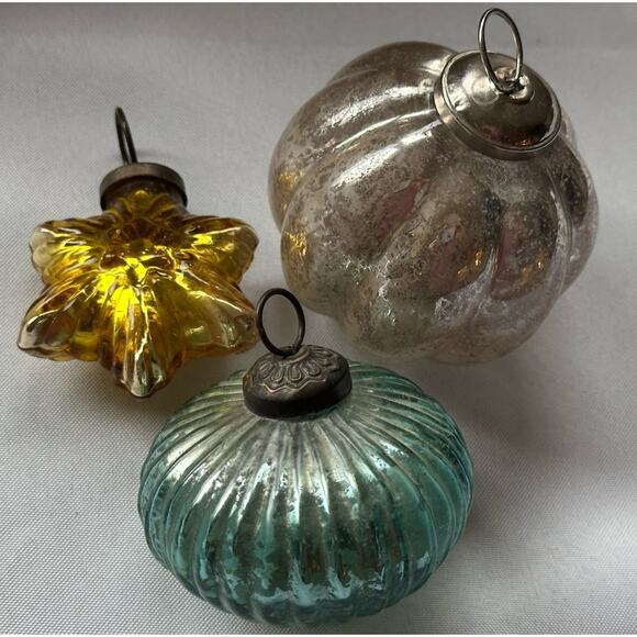 3 Kruger Style Mercury Glass Christmas Ornaments Star/Flying Saucer/lantern - Picture 1 of 7